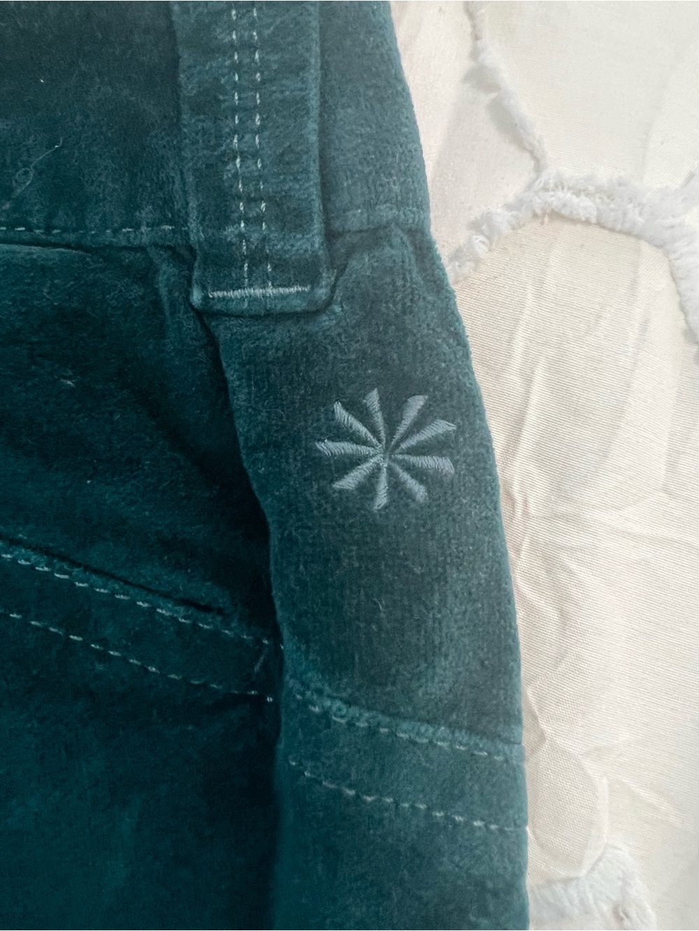 Vintage Athleta Velvet Wide Leg Pants Green Velour High Rise Stretch Yoga 31 - Picture 3 of 10